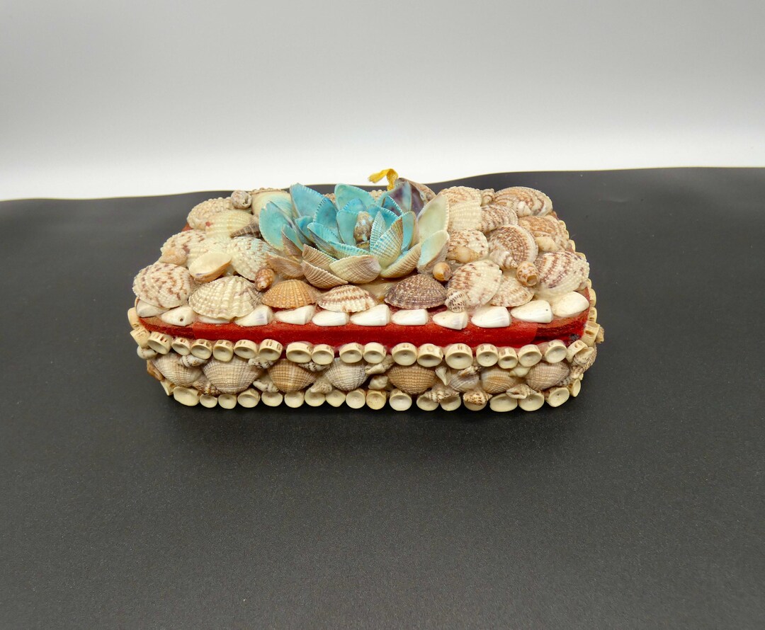 Sale*-exceptional Sea Shell Jewelry Box With Shell Rose Centerpiece - Etsy