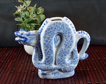Vintage Dragon Shape Tea Pot, blue white Ceramic
