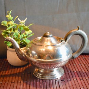Silver on Copper Sheffield, England Tea Pot- Black Handle- Knob