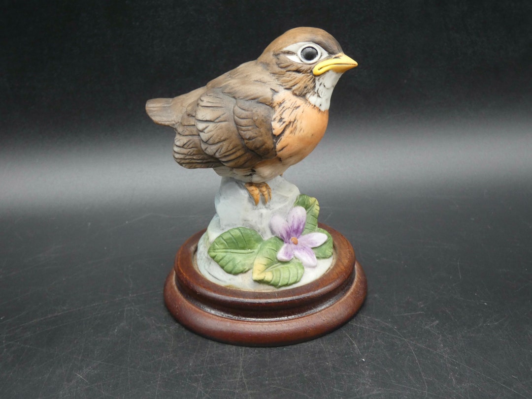 Andrea by Sadek Porcelain Robin Figurine on Wood Base Etsy