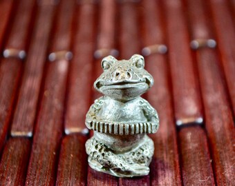 Mini Pewter Frog Playing Accordion- Full of Character.