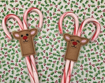 Embroidered Christmas Reindeer Candy Cane Holder Slider Antlers - Student - Coworker - Secret Santa Gift