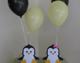 2 Penguin Birthday Party Centerpiece Balloon Holders Boy/Girl