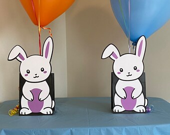 2 Bunny Rabbit Animal Birthday Party Table Decorations - Balloon Holders - Baby Shower - Easter