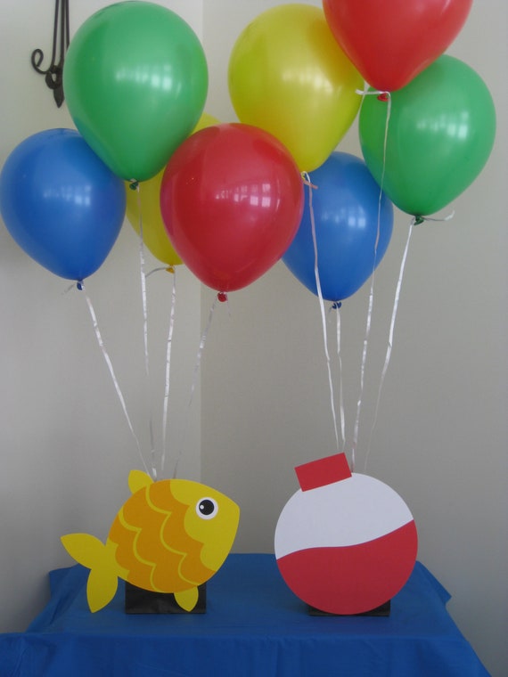 Fish and Bobber Birthday Party Balloon Holder Centerpiece Cake