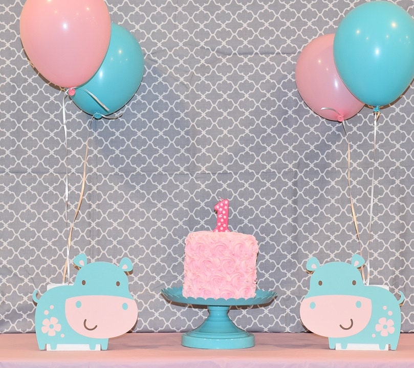 2 Hippo Balloon Holder Centerpieces Birthday Party Baby Shower Etsy