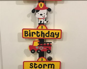 Personalized Dalmatian Dog Firetruck Birthday Party Welcome Door Sign