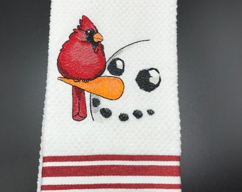 Embroidered Snowman Cardinal Holiday Christmas Kitchen Towel Decorative Towel Gift Giving