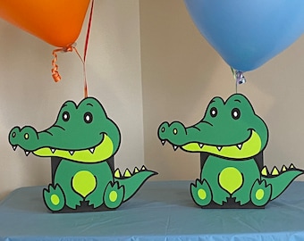 2 Green Alligator Animal Birthday Party Table Decorations - Balloon Holders - Baby Shower