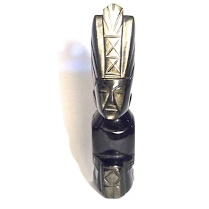 Carved Mexican Folk Art GOLDEN Sheen OBSIDIAN Stone AZTEC Deity Sculpture / Figurine
