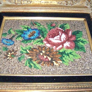 Ornate Velvet-lined Belgium Frame with Elegant Victorian Micro Beaded FLORAL PURSE PANEL