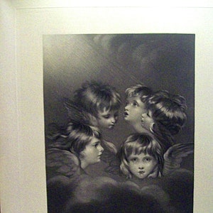 Seltene 1875 Original antiken Druck von Sir Joshua Reynolds Malerei &quot;ANGELS HEADS&quot;
