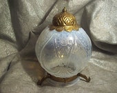antique VICTORIAN OPALESCENT Pattern Glass Light Globe for Hanging Lamp with Metal Decoration