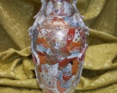 Antique Ornately Decorated JAPANESE SATSUMA Pottery VASE w ih Applied Butterflies