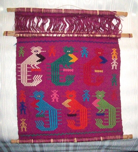 Vividly Colored Hand Woven South American TEXTILE WALL HANGING With Birds and People Etsy Canada
