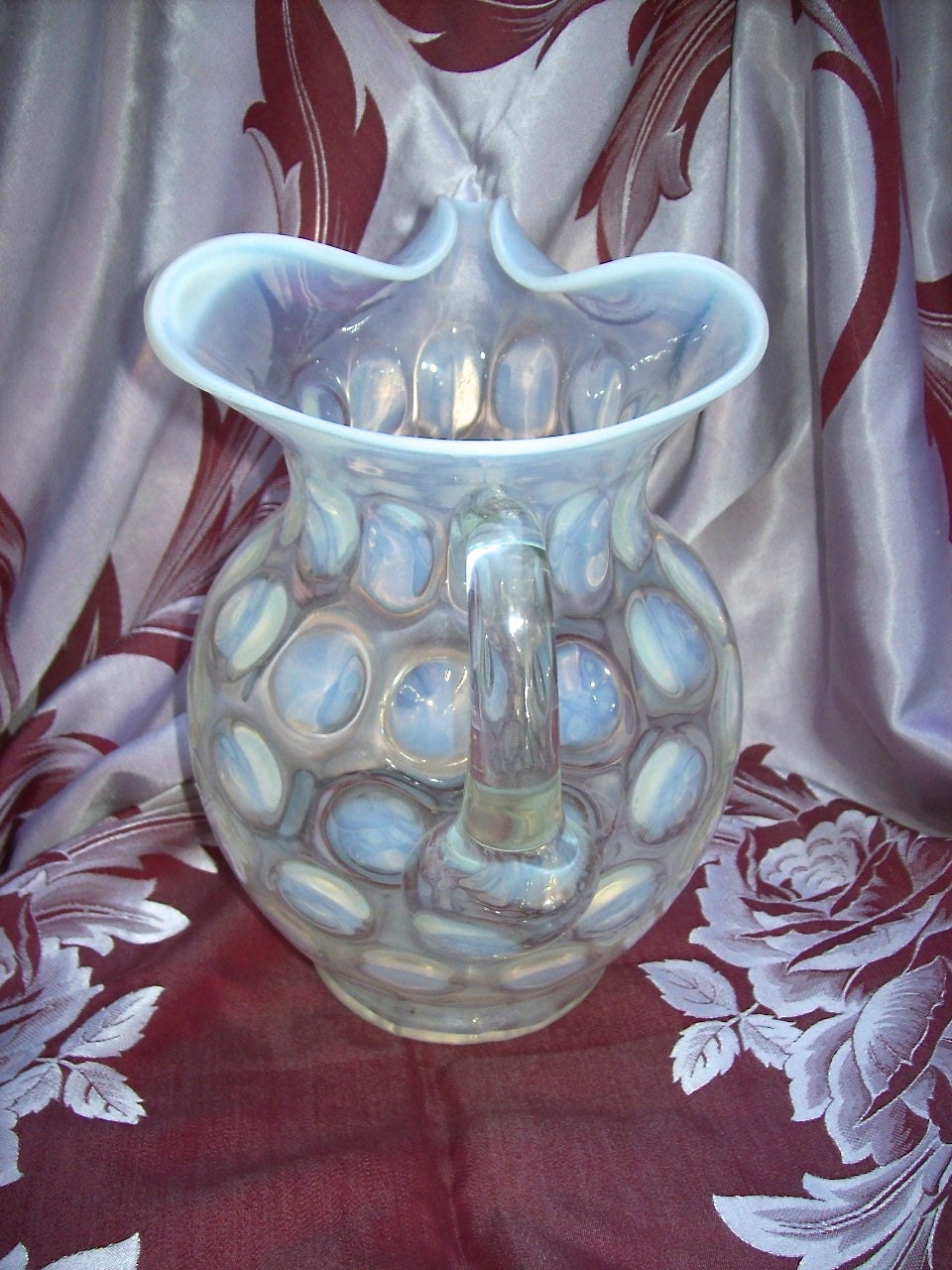 スペシャル！40s〜クランベリーオパールセントコインドットピッチャーFenton Vintage Fenton Cranberry Opalescent Coin Spot Dot Optic