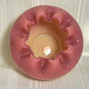 Vintage FENTON Glossy BURMESE Glass Rose VASE