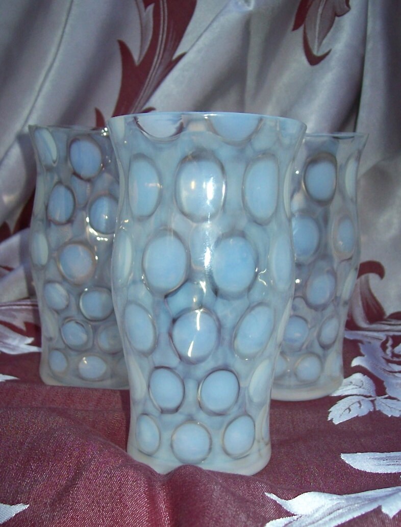 Antique FENTON Opalescent Coin Dot Optic Large PITCHER With
