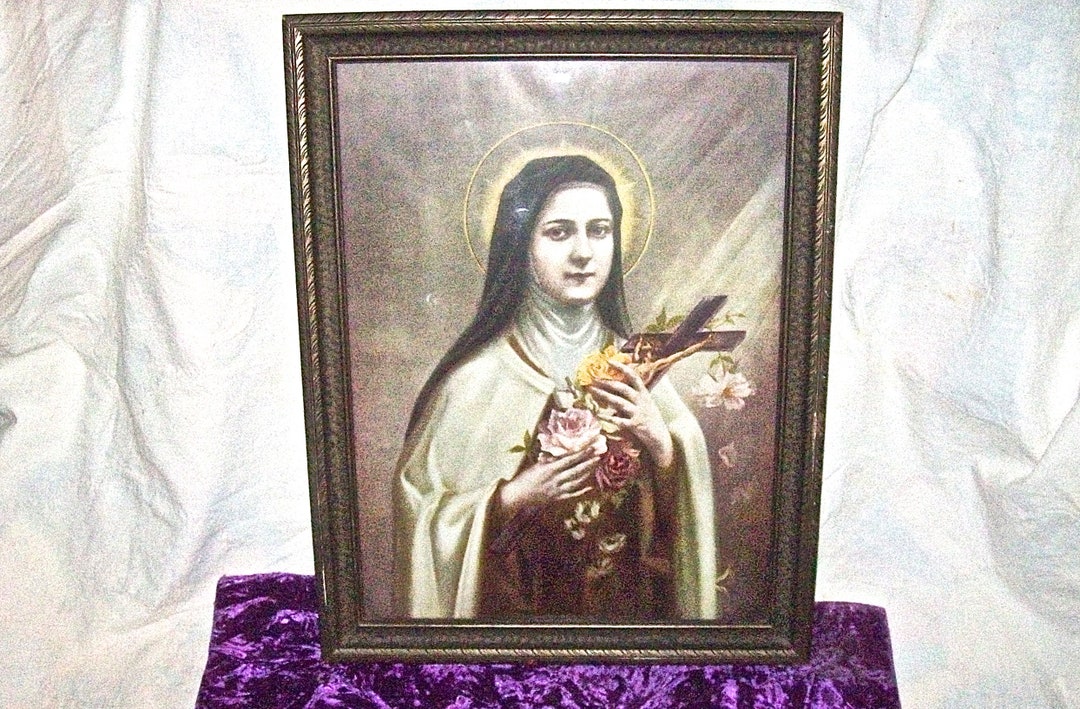 Large Vintage Print of Saint Therese De Lisieux in Its Original Wood ...