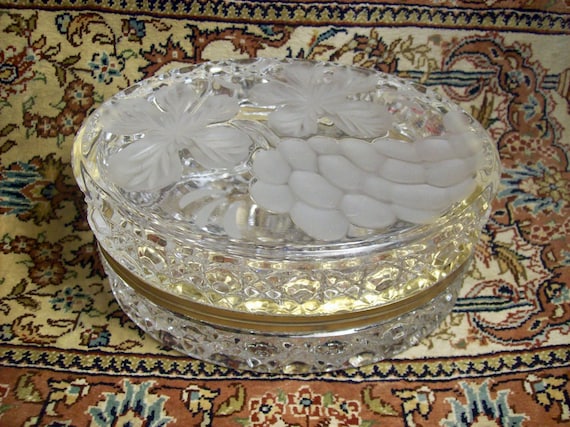 Oval Pattern Glass BOX Hinged with Ormolu Mount L… - image 2