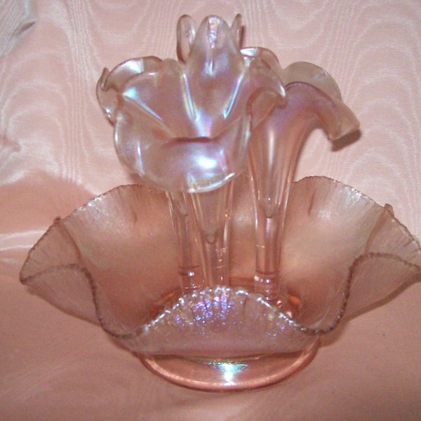 Fenton 75th Anniversary Edition Velva Rose STRETCH GLASS 4pc EPERGNE