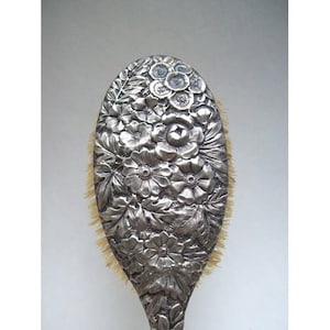 Antique STERLING Silver REPOUSSE Vanity Hair Brush from England