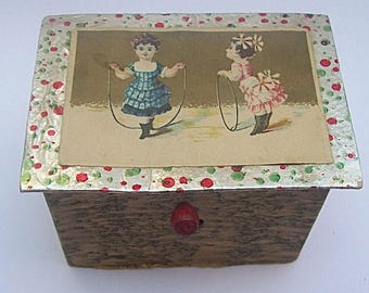 Antique Child's Turn Handle TOY MUSICAL BOX made in Czechoslovakia  - Papered Cardboard