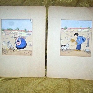 Pair of 2 Circa 1930&#39;s Original CHILDREN&#39;S BOOK ILLUSTRATIONS done in Gouache Paint