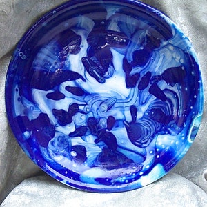 Ancient ROMAN Style Cast MOSAIC GLASS Shallow Bowl / Dish with Canes on Cobalt Matrix