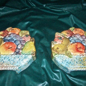 The Cellar Macy&#39;s Exclusive PAIR of Fruit Basket CERAMIC TRIVET Wall Hanging Kitchen Decor Hand Decorated in Italy - 7 3/4&quot; diameter