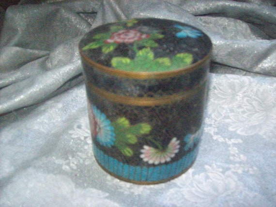 Antique Ornate CHINESE CLOISONNE CANISTER Round B… - image 4