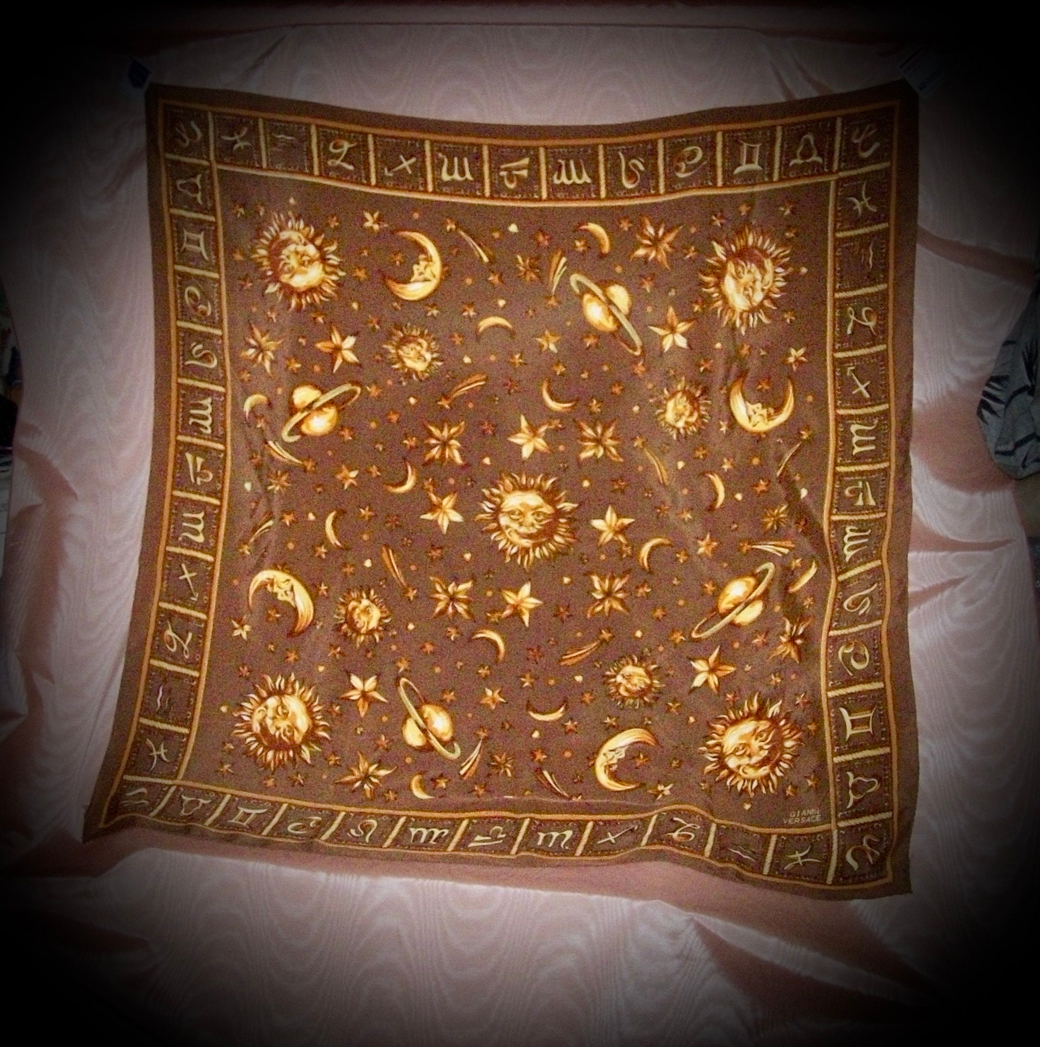 Gianni Versace Sun, Moon and Stars ZODIAC SILK SCARF Measuring