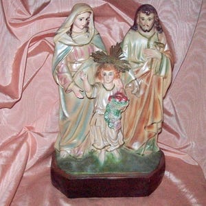 Large Vintage 17&quot; Tall Hollow Painted Statue of The Holy Family JESUS, MARY and JOSEPH