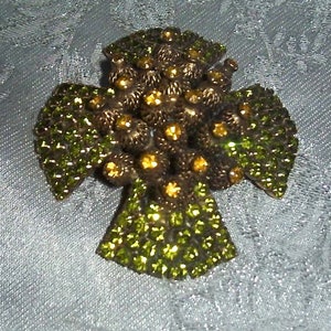 Vintage Large RHINESTONES CANTERBURY CROSS-shaped Brooch / Pin with Golden Yellow Cluster Center
