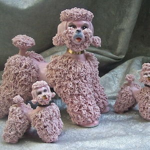 L&#39;arge Vintage 8&quot; Tall PORCELAIN &quot;&#39;S&#39;paghetti&quot; PINK POODLE Mom and her 2 Pups - What Faces!!!!