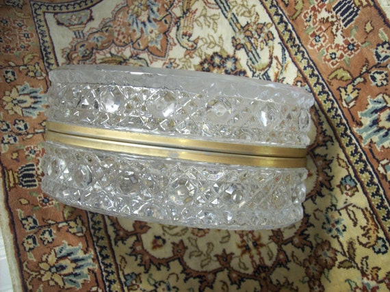 Oval Pattern Glass BOX Hinged with Ormolu Mount L… - image 7