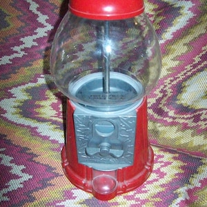 Vintage 11" Tall Metal and Glass 11" Tall GUMBALL Candy DISPENSER MACHINE - Mechanical Bank