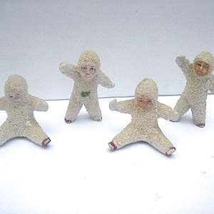 4 Antique GERMAN Bisque SNOW BABIES Christmas Decoration Figures - 2 Seated and 2 Standing
