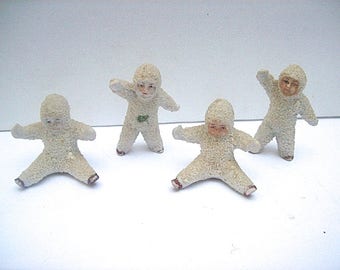 4 Antique GERMAN Bisque SNOW BABIES Christmas Decoration Figures - 2 Seated and 2 Standing