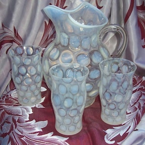 ビンテージ　フェントン　 ドット Fenton Blue Opalescent Coin Spot Dot Glass Pitcher 6 Tumbler