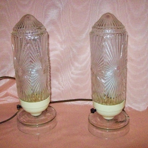 Original ART DECO Torpedo - Shaped Pair of Boudoir / Accent Glass LAMPS