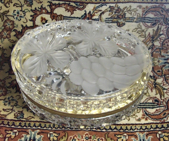 Oval Pattern Glass BOX Hinged with Ormolu Mount L… - image 3