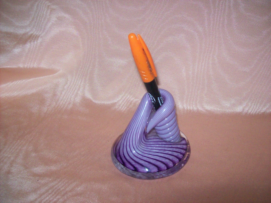 Hudson Hand Blown Art Glass Swirling PURPLE RIBBON Pen HOLDER Etsy
