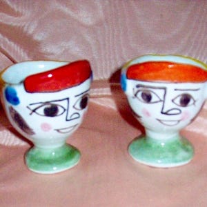 Pair of Italian DESIMONE Figural Hand Painted Ceramic EGG CUPS