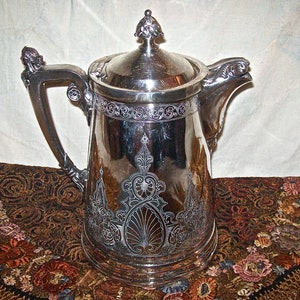 Large Ornate Antique 1854 WILCOX QUADRUPLEPLATE Silver Ice Water PITCHER