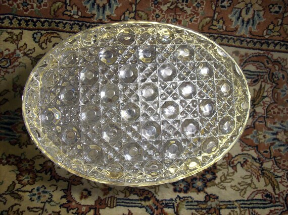 Oval Pattern Glass BOX Hinged with Ormolu Mount L… - image 8