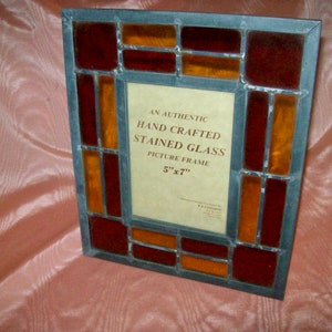 Hand Crafted STAINED GLASS Easel-back Picture Frame for 5&quot; by 7&quot;  Yellow / Amber
