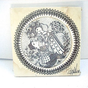 Vintage Circa 1970&#39;s BJORN WIINBLAD NYMOLLE Romance Month of June Black / White Plate Plaque Danish Modern in Original Box
