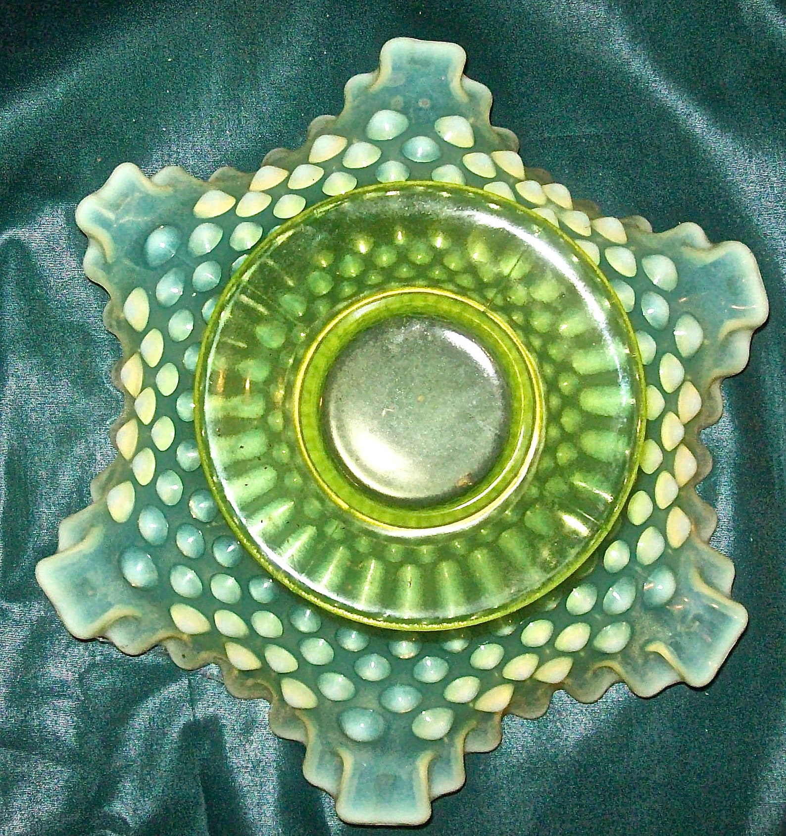 Fenton VASELINE Glass HOBNAIL OPALESCENT Crimped Ruffle Rim Etsy