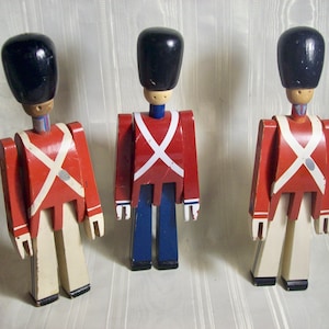 3 KAYE BOJESEN  of DENMARK Painted Wood Soldiers /  Guards with Movable Arms and Legs